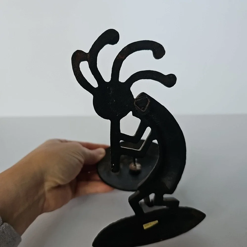 Vintage Kokopelli Cast Iron Candle Holder Flute Player Southwestern Rustic Decor